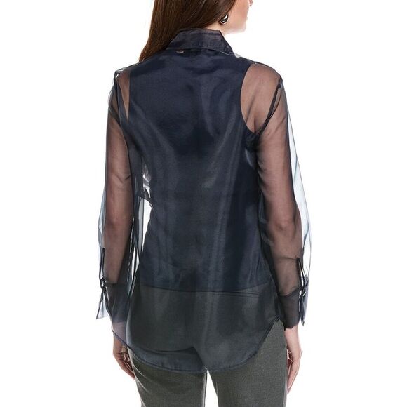 Kenneth Cole Womens  Oversized Sheer Top, Blue - Picture 2 of 3